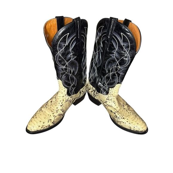 Dan Post DP3036 Pull-On Leather Boots Natural B/C Python Black/White Men's 10 D - Picture 8 of 10